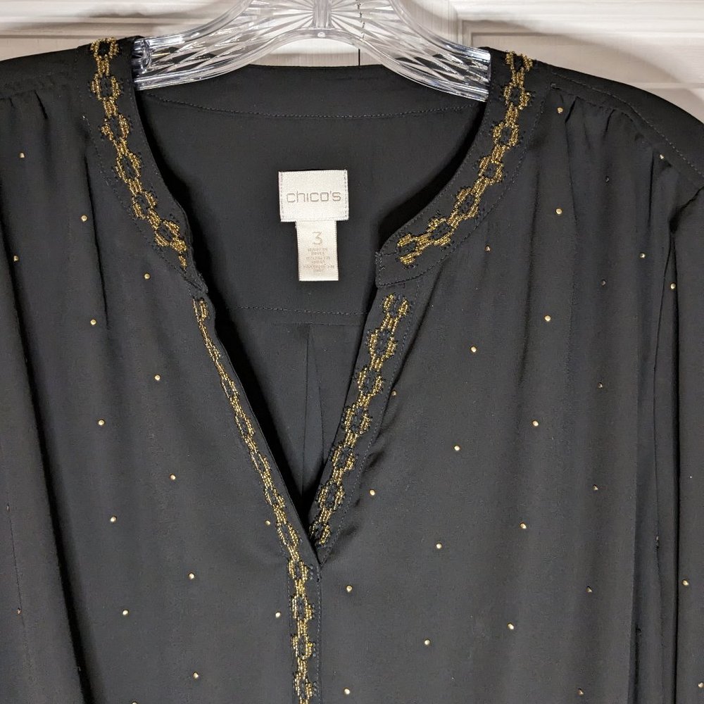 Chico's- Black Semi-Sheer- Glitter Blouse- Size 3
